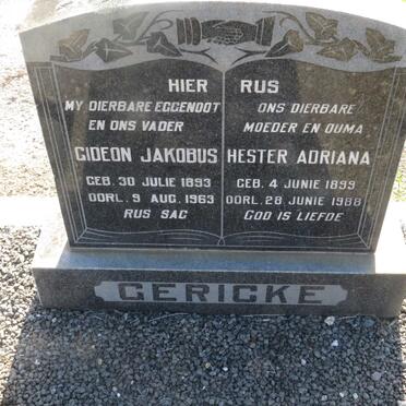 GERICKE Gideon Jakobus 1893-1963 & Hester Adriana 1899-1988