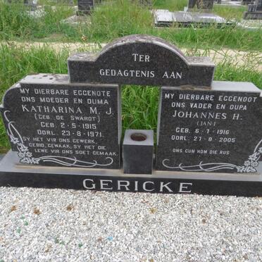 GERICKE Johannes H. 1916-2005 &amp; Katharina M.J.  DE SWARDT 1915-1971