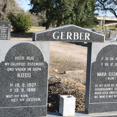GERBER Koos 1927-1988 &amp; Maria Elizabeth 1928-1995