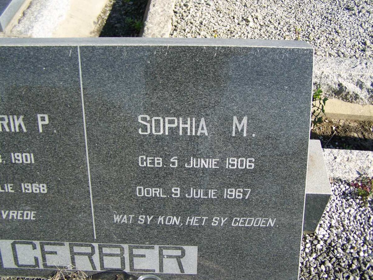 GERBER Jan Hendrik P. 1901-1968 &amp; Sophia M. 1906-1967