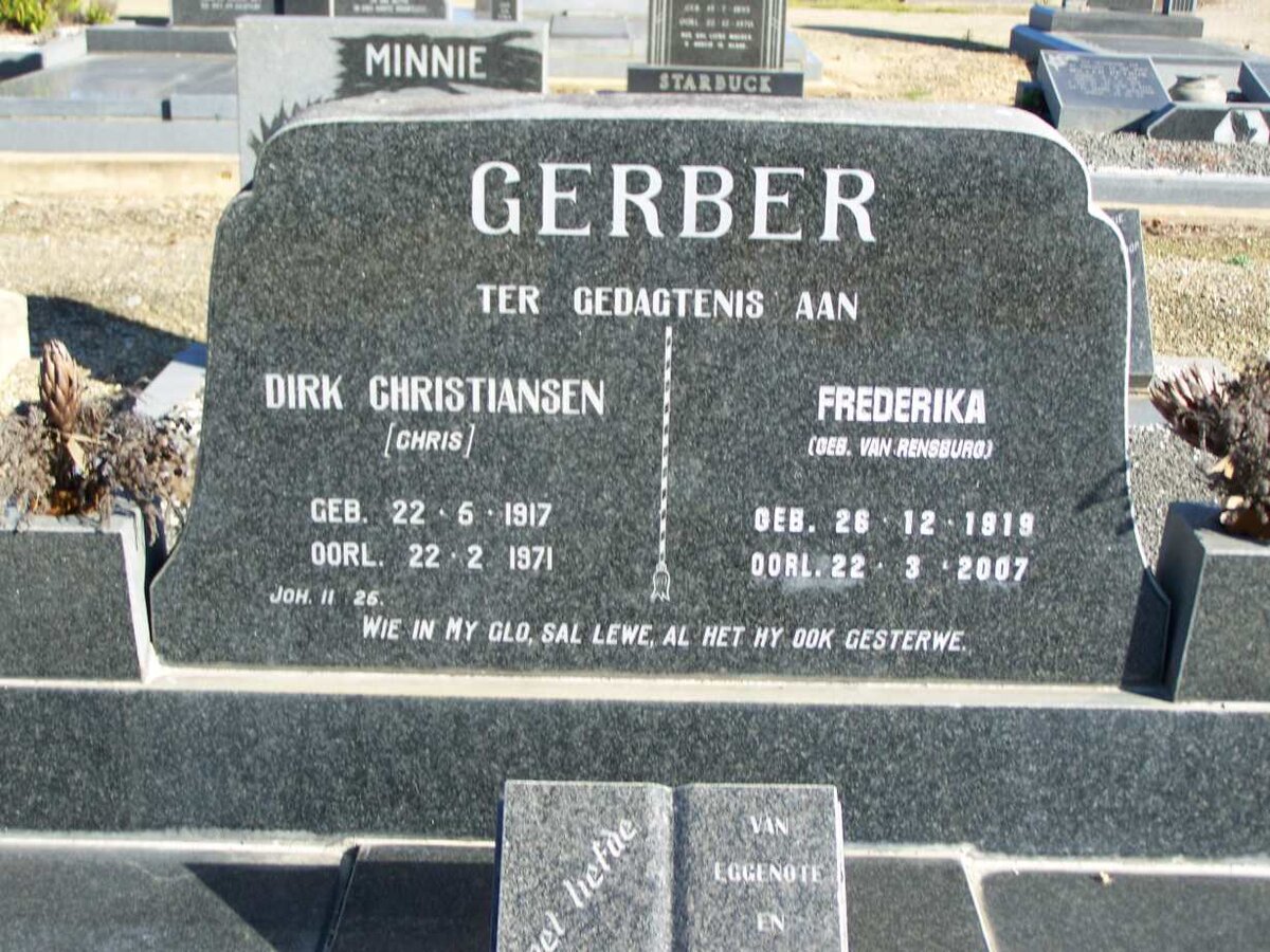 GERBER Dirk Christiansen 1917-1971 &amp; Frederika VAN RENSBURG 1919-2007