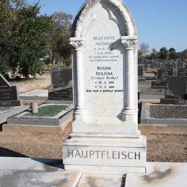 HAUPTFLEISCH Matthys Jacobus 1921-1980 &amp; Rosina Dolfina BOTHA 1920-2008 