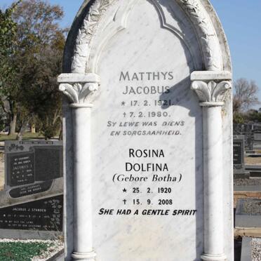 HAUPTFLEISCH Matthys Jacobus 1921-1980 &amp; Rosina Dolfina BOTHA 1920-2008