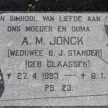 JONCK A.M. weduwee STANDER nee CLAASSEN 1893-1981