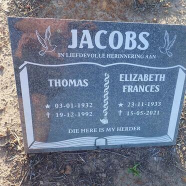 JACOBS Thomas 1932-1992 &amp; Elizabeth Frances 1933-2021