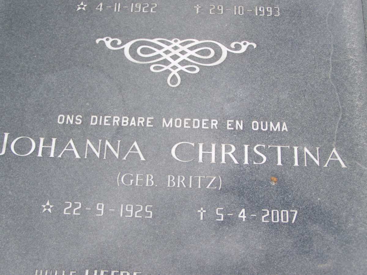 JOUBERT Francois Abraham 1922-1993 &amp; Johanna Christina BRITZ 1925-2007