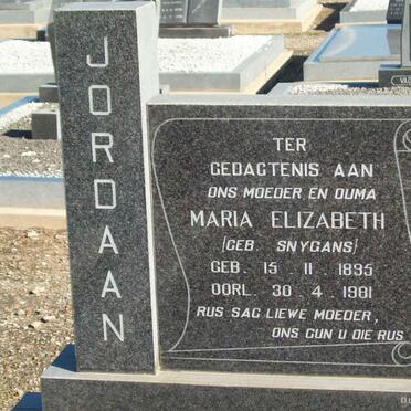 JORDAAN Maria Elizabeth nee SNYGANS 1895-1981
