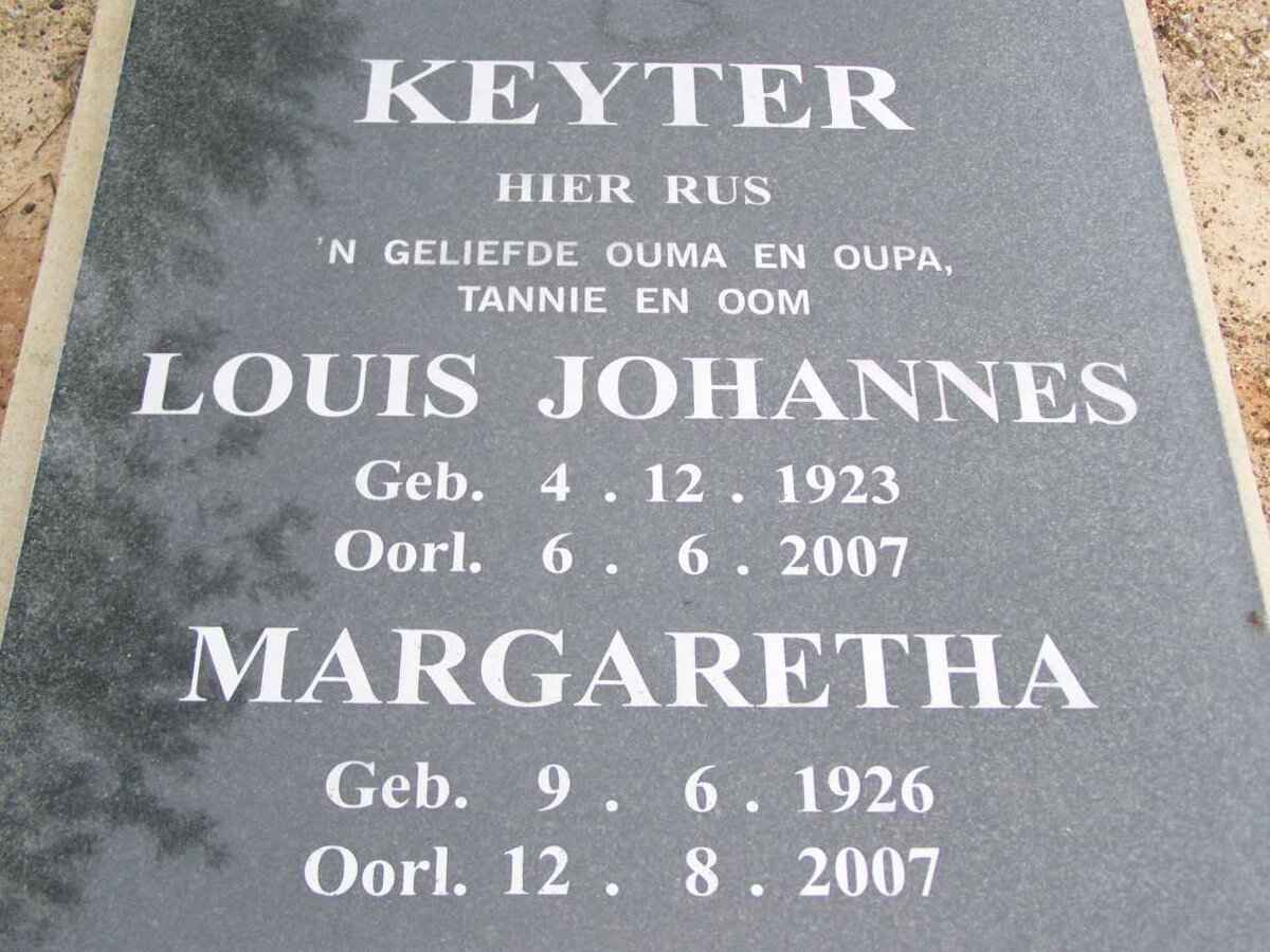 KEYTER Louis Johannes 1923-2007 &amp; Margaretha 1926-2007