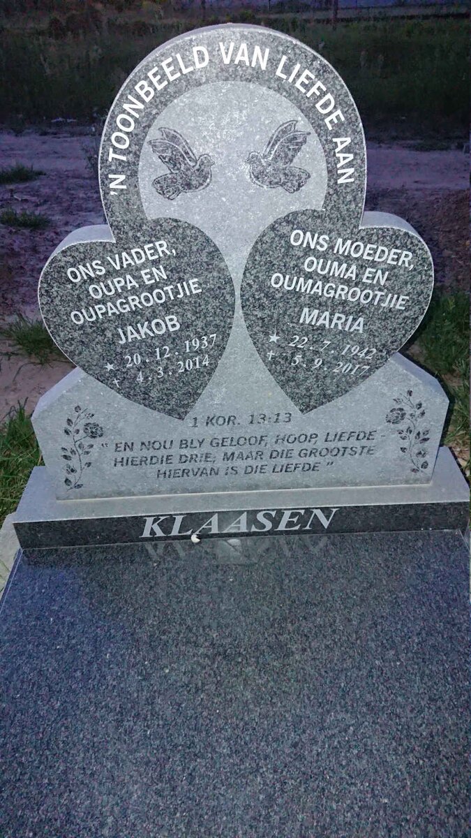 KLAASEN Jakob 1937-2014 & Maria 1942-2017