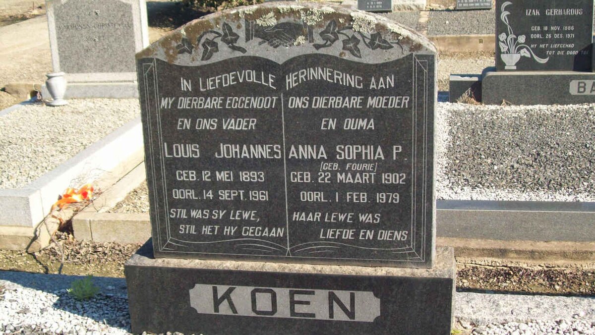 KOEN Louis Johannes 1893-1961 &amp; Anna Sophia P. FOURIE 1902-1979