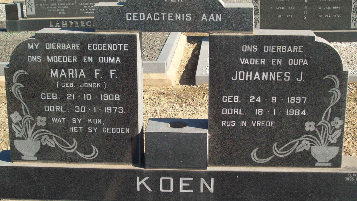 KOEN Johannes J. 1897-1984 &amp; Maria F.F. JONCK 1908-1973