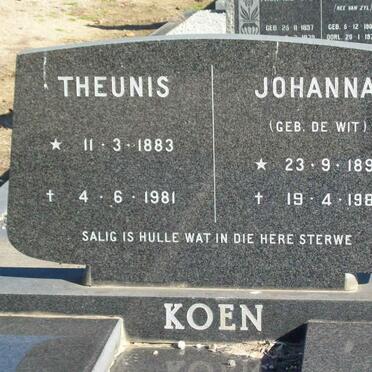 KOEN Theunis 1883-1981 &amp; Johanna DE WIT 1896-1983