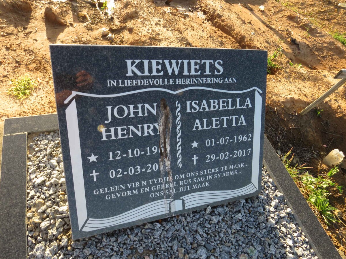 KIEWIETS John Henry 196?-2019 & Isabella Aletta 1962-2017
