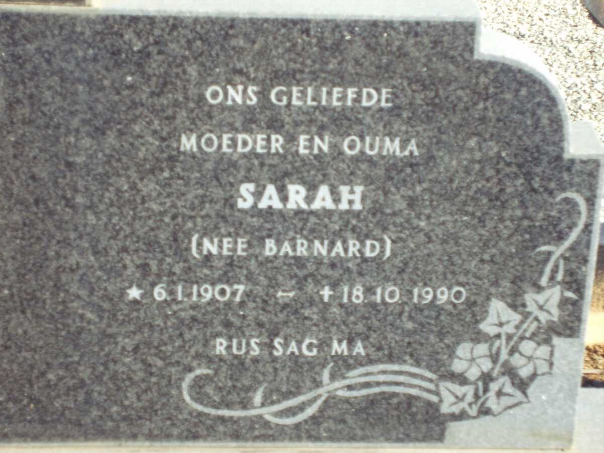 KAPP Sarah nee BARNARD 1907-1990