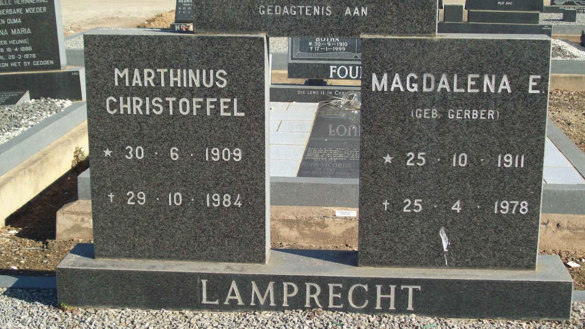 LAMPRECHT Marthinus Christoffel 1909-1984 &amp; Magdalena E. GERBER 1911-1978
