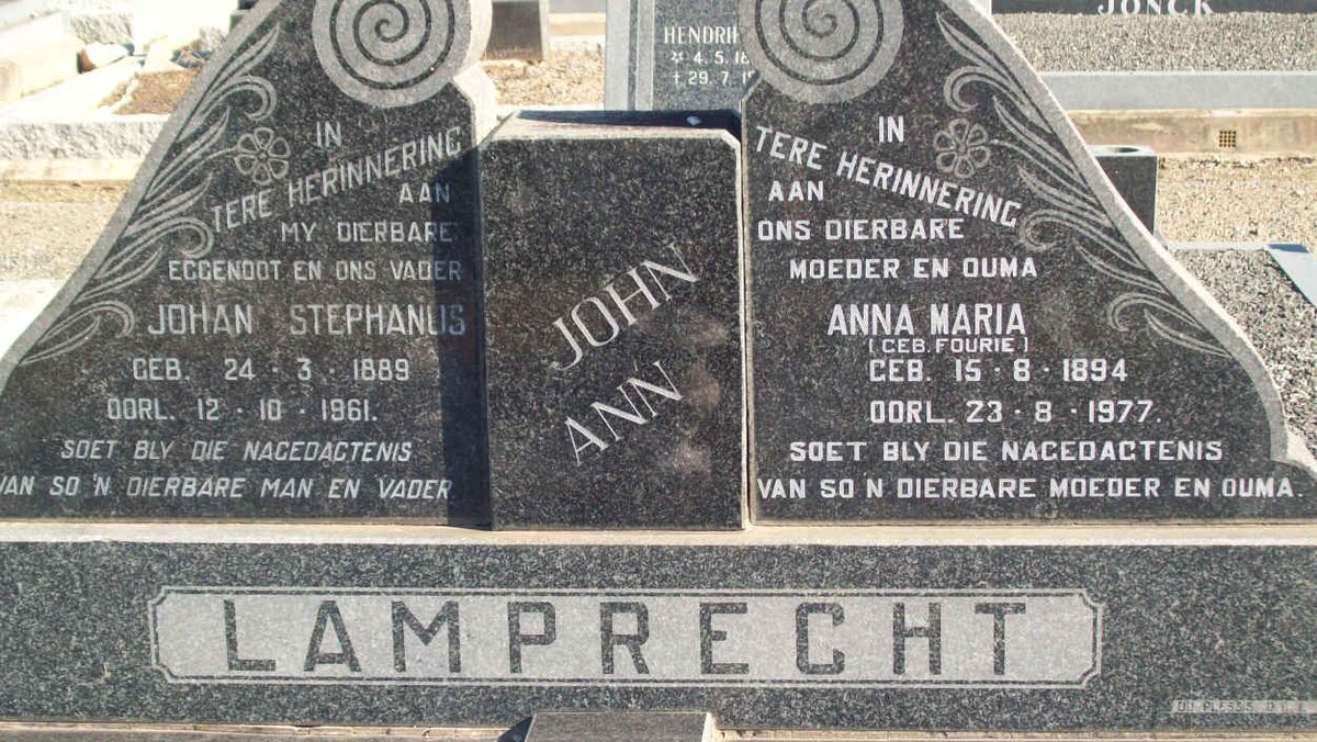 LAMPRECHT Johan Stephanus 1889-1961 &amp; Anna Maria FOURIE 1894-1977