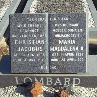 LOMBARD Christian Jacobus 1905-1979 &amp; Maria Magdalena A. 1922-2001