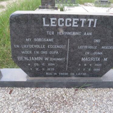 LEGGETTI Benjamin W. 1894-1979 & Magrita M. 1905-1996