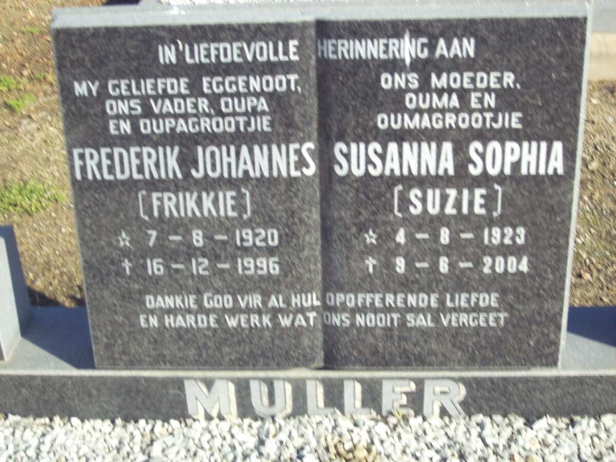 MULLER Frederik Johannes 1920-1996 &amp; Susanna Sophia 1923-2004