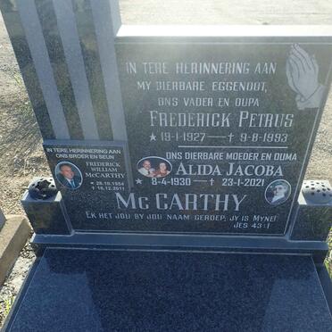 MCCARTHY Frederick Petrus 1927-1993 & Alida Jacoba 1930-2021 ::  MCCARTHY Frederick William 1954-2011
