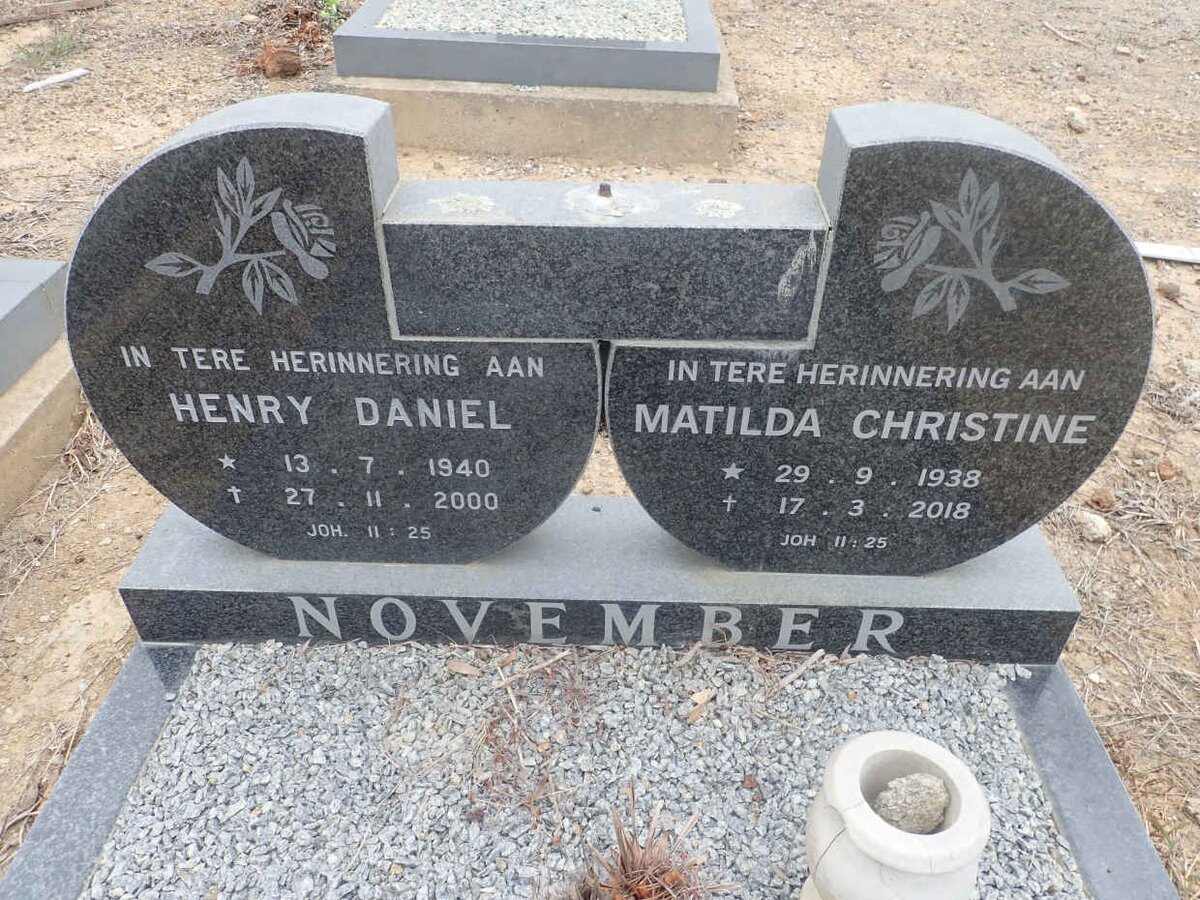 NOVEMBER Henry Daniel 1940-2000 & Matilda Christine 1938-2018