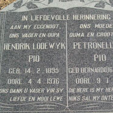 PIO Hendrik Lodewyk 1895-1976 &amp; Petronella E. BERNARDO 1897-1980