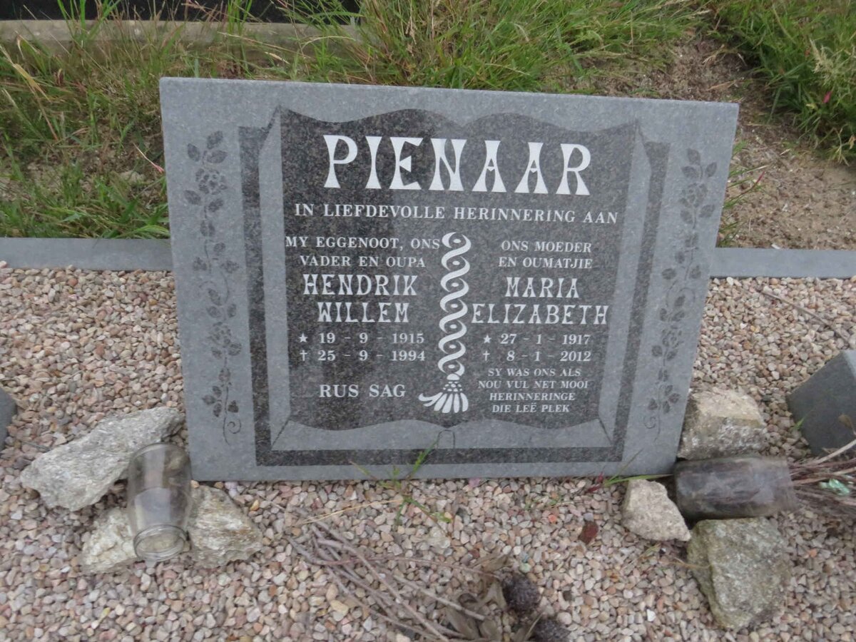 PIENAAR Hendrik Willem 1915-1994 &amp; Maria Elizabeth 1917-2012
