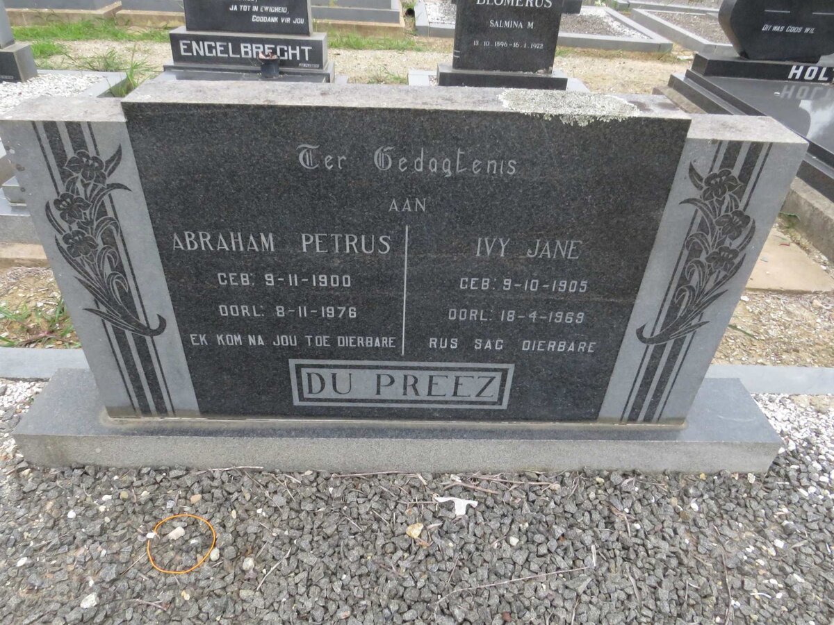 PREEZ Abraham Petrus, du 1900-1976 &amp; Ivy Jane 1905-1969