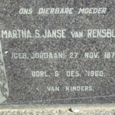 RENSBURG Martha S., Janse van nee JORDAAN 1879-1960