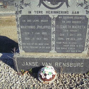 RENSBURG Marthinus Philippus, Janse Van 1885-1961 &amp; Elizabeth Magrieta KRAUSE 1891-1957