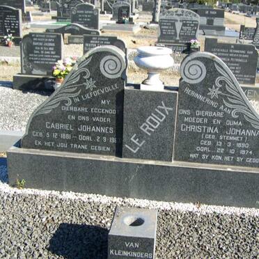 ROUX Gabriel Johannes, le 1881-1967 &amp; Christina Johanna STEMMET 1890-1974