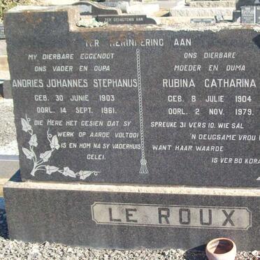 ROUX Andries Johannes Stephanus, le 1903-1961 &amp; Rubina Catharina 1904-1979
