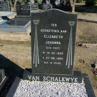 SCHALKWYK Elizabeth Johanna, van nee POST 1930-1984