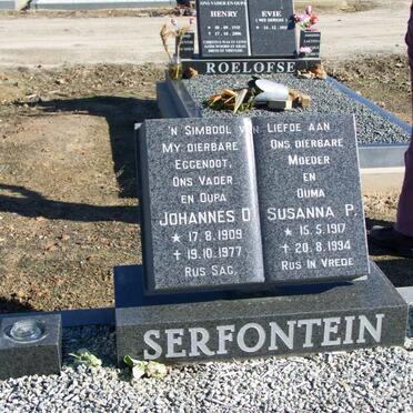 SERFONTEIN  Johannes D. 1909-1977 &amp; Susanna P. 1917-1994