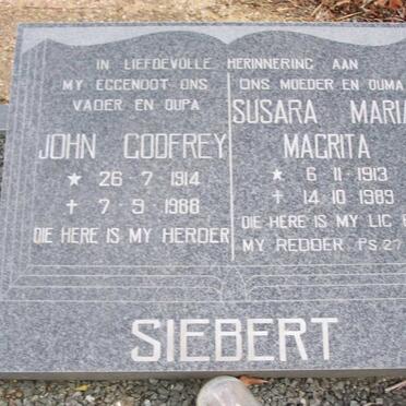 SIEBERT John Godfrey 1914-1988 &amp; Susara Maria Magrita 1913-1989