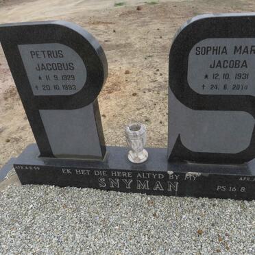 SNYMAN Petrus Jacobus 1929-1993 & Sophia Maria Jacoba 1931-2014 