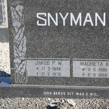 SNYMAN Jakob P.W. 1896-1979 &amp; Magrieta K. 1886-1959