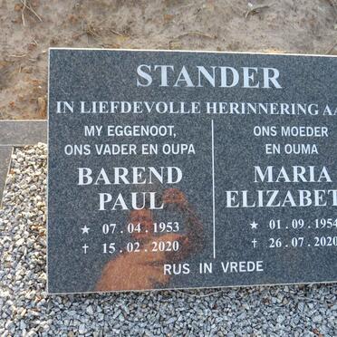 STANDER Barend Paul 1953-2020 & Maria Elizabeth 1954-2020 