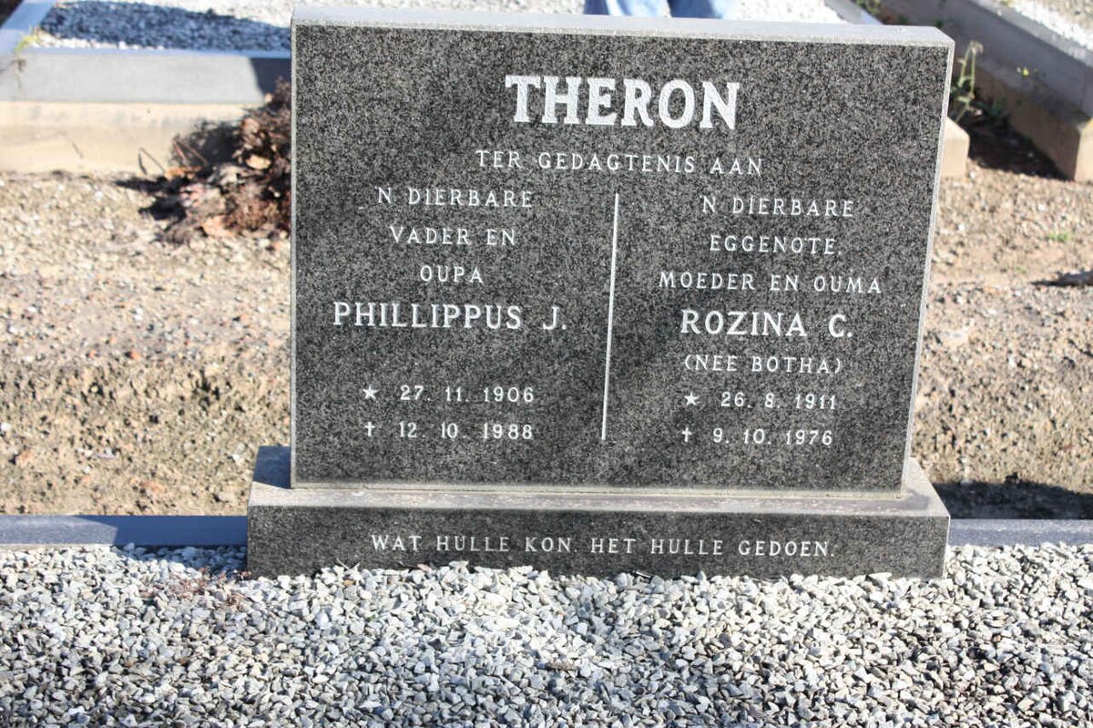 THERON Phillippus J. 1906-1988 &amp; Rozina C. BOTHA 1911-1976