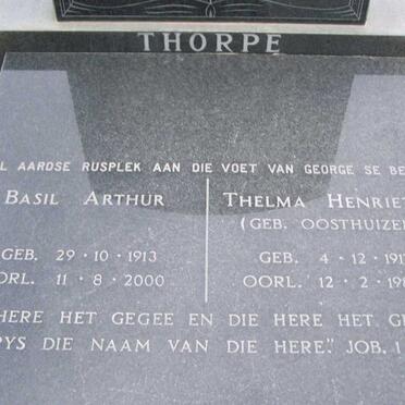 THORPE Basil Arthur 1913-2000 &amp; Thelma Henrietta OOSTHUIZEN 1917-1988