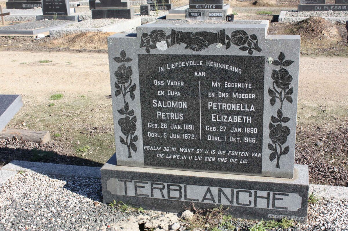 TERBLANCHE Salomon Petrus 1891-1972 &amp; Petronella Elizabeth 1890-1966