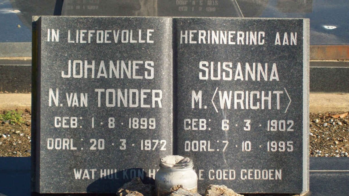 TONDER Johannes N., van 1899-1972 &amp; Susanna M. WRIGHT 1902-1995