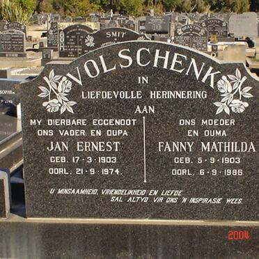 VOLSCHENK Jan Ernest 1903-1974 &amp; Fanny Mathilda 1903-1986