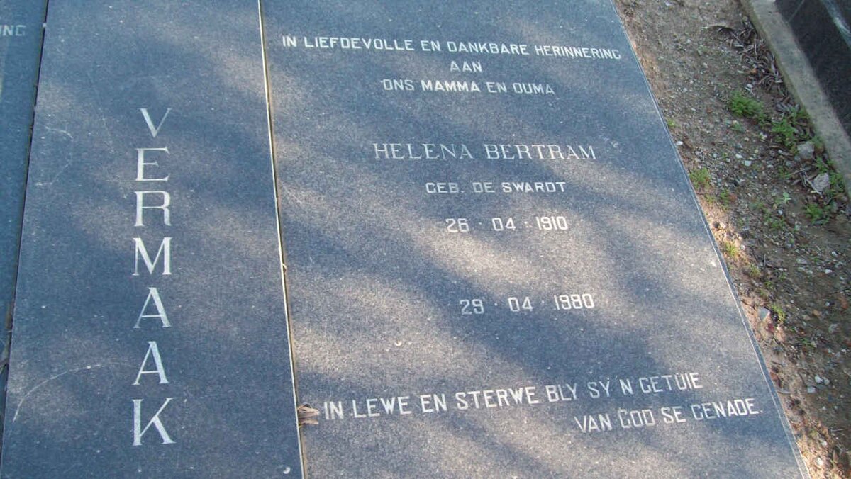VERMAAK Helena Bertram nee DE SWARDT 1910-1980