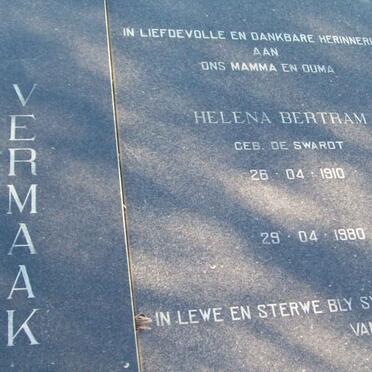 VERMAAK Helena Bertram nee DE SWARDT 1910-1980