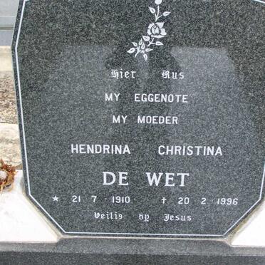 WET Hendrina Christina, de 1910-1996