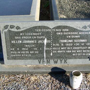 WYK Willem Johannes Jacobus, van 1914-1983 &amp; Francina Susanna 1920-1994