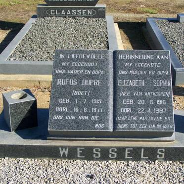 WESSELS Rufus Dupre 1915-1977 &amp; Elizabeth Sophia VAN ANTWERPEN 1916-1987