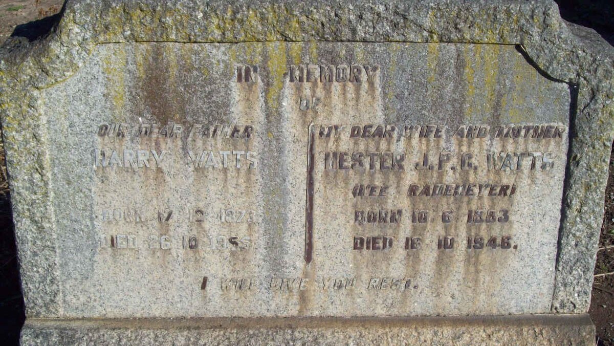 WATTS Harry 1873-1955 &amp; Hester J.P.C. RADEMEYER 1883-1946
