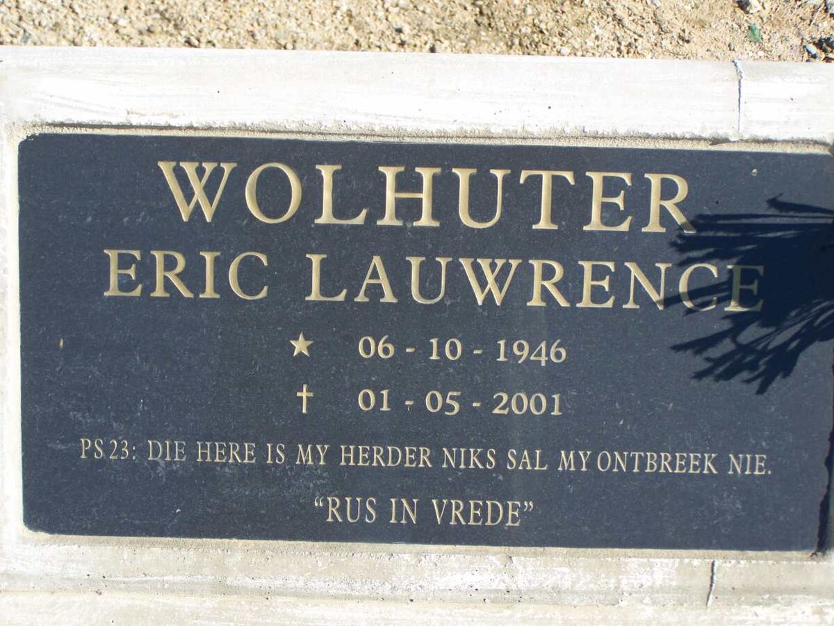 WOLHUTER Eric Lauwrence 1946-2001
